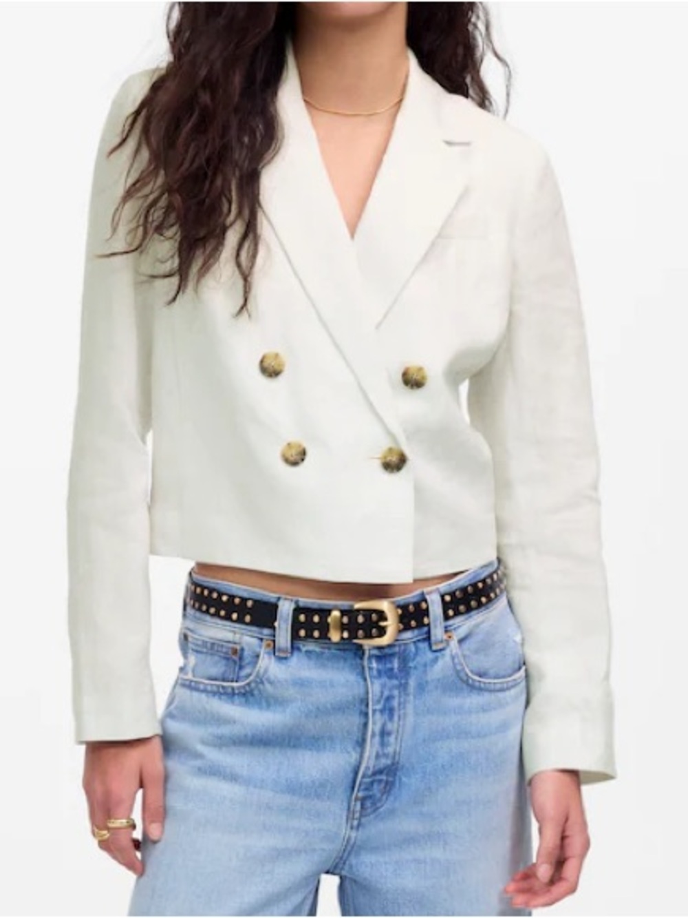 NWT Madewell Linen Double Breasted Crop Blazer Jacket 100% Linen Salt White 00